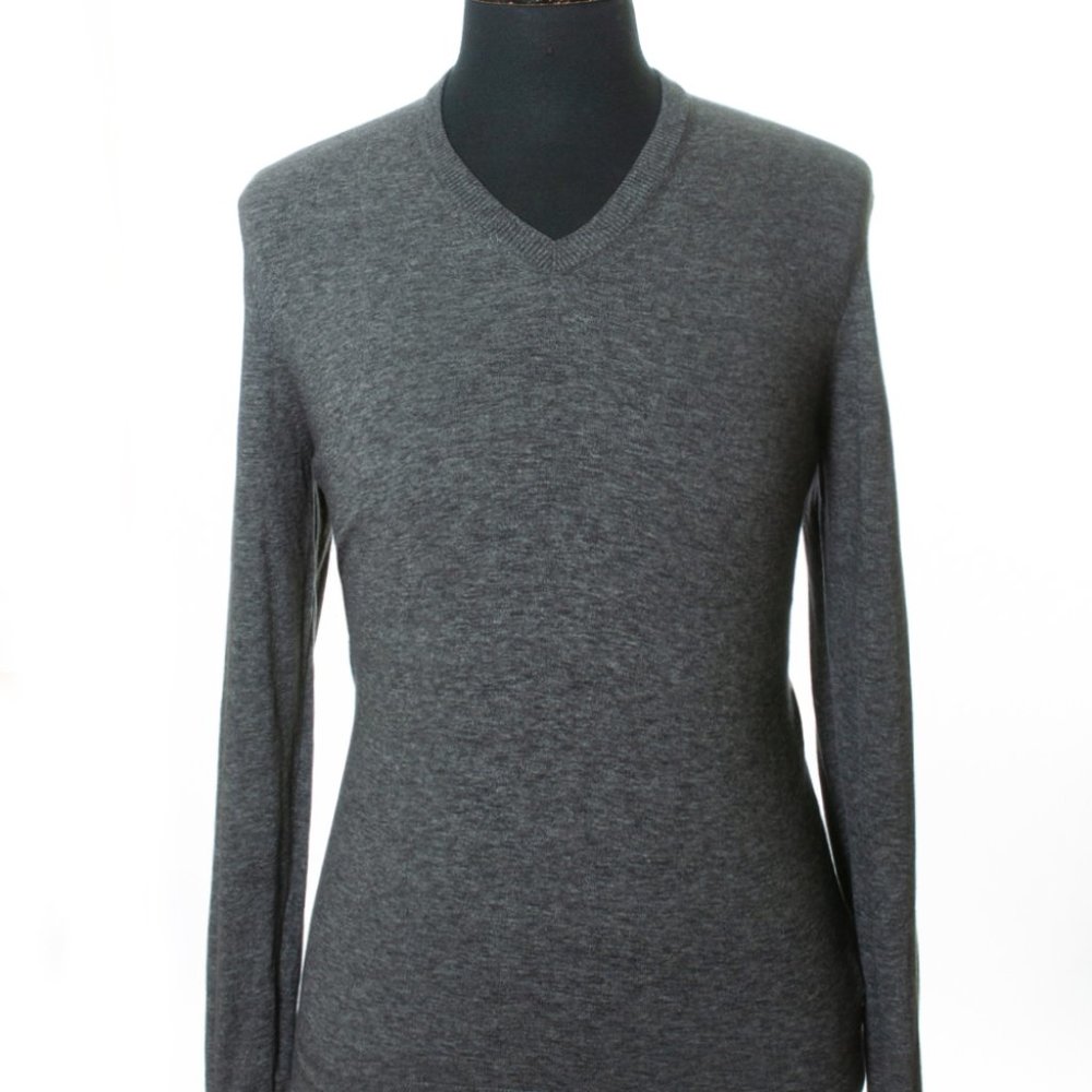 Hugo Boss Grey Slim Fit Italian Yarn Dene V-Neck Sweater